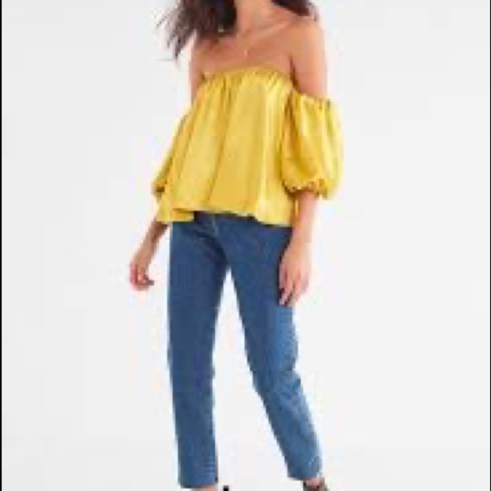 Urban Outfitters Mustard Satin Off-Shoulder Blouse Small